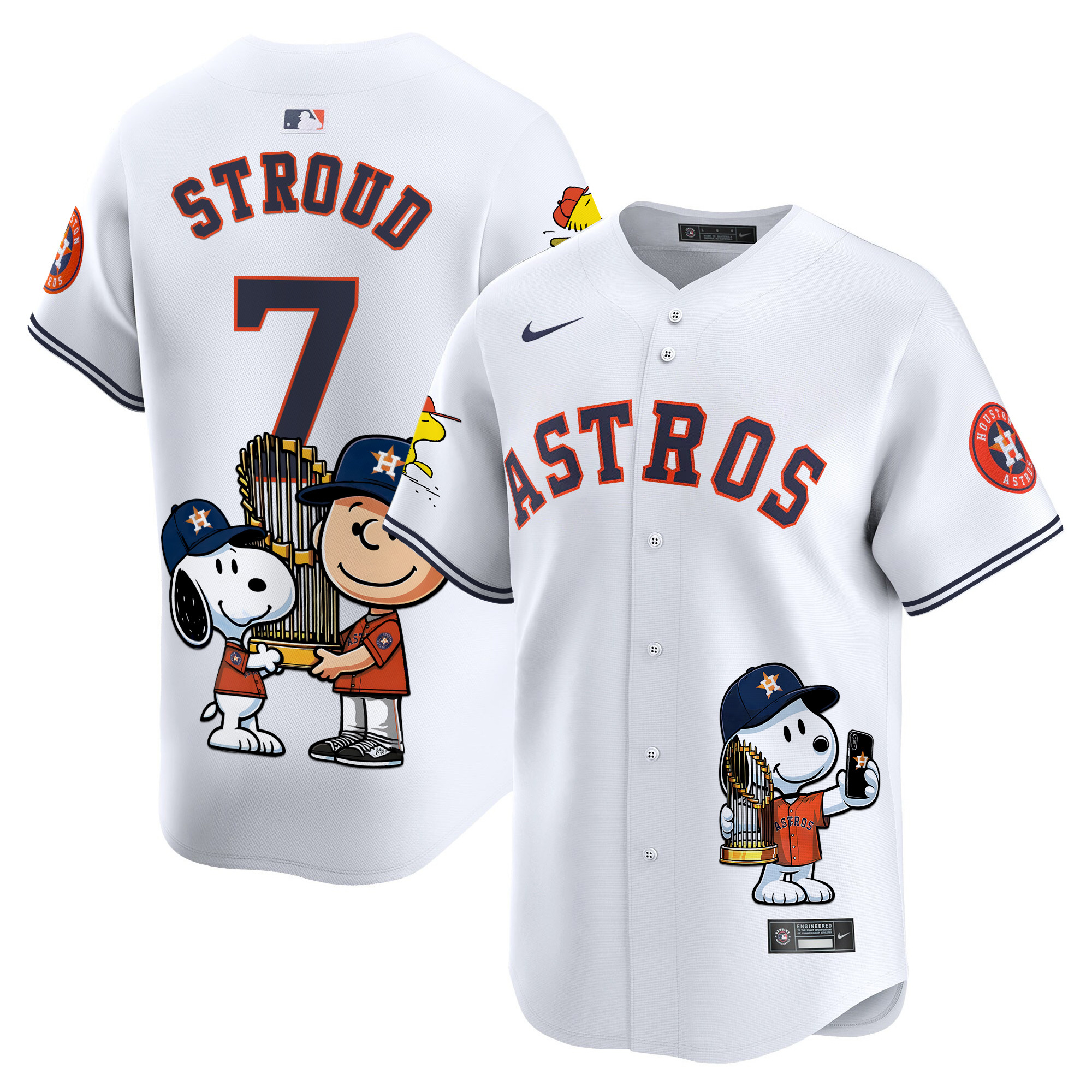 CJ StroudUnisex Houston Astros Peanut Snoopy Vapor Premier Limited White Jersey - Printed