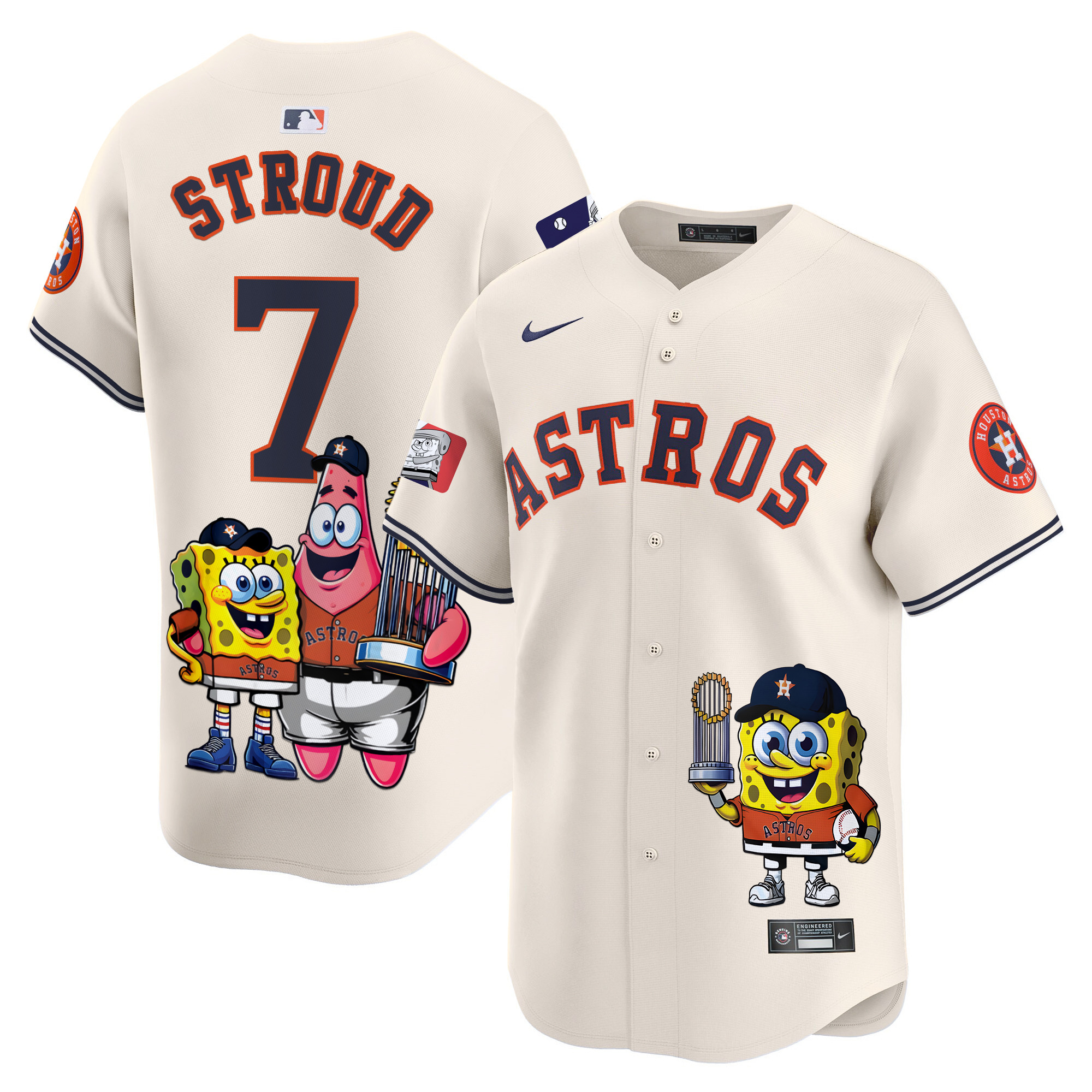 CJ StroudUnisex Houston Astros SpongeBob SquarePants Vapor Premier Limited Cream Jersey - Printed