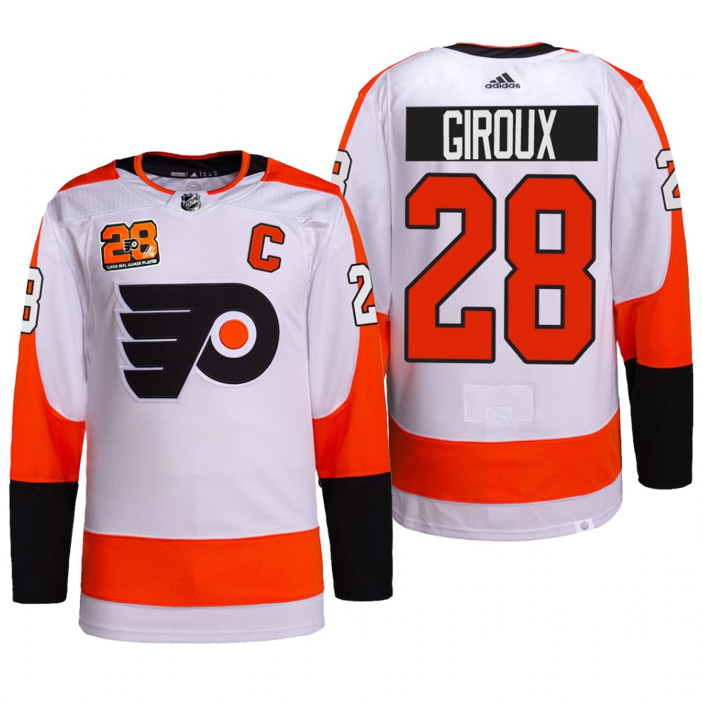 Claude Giroux Philadelphia Flyers 1000 Games Patch Jersey White #28 Commemorative Edition Uniform