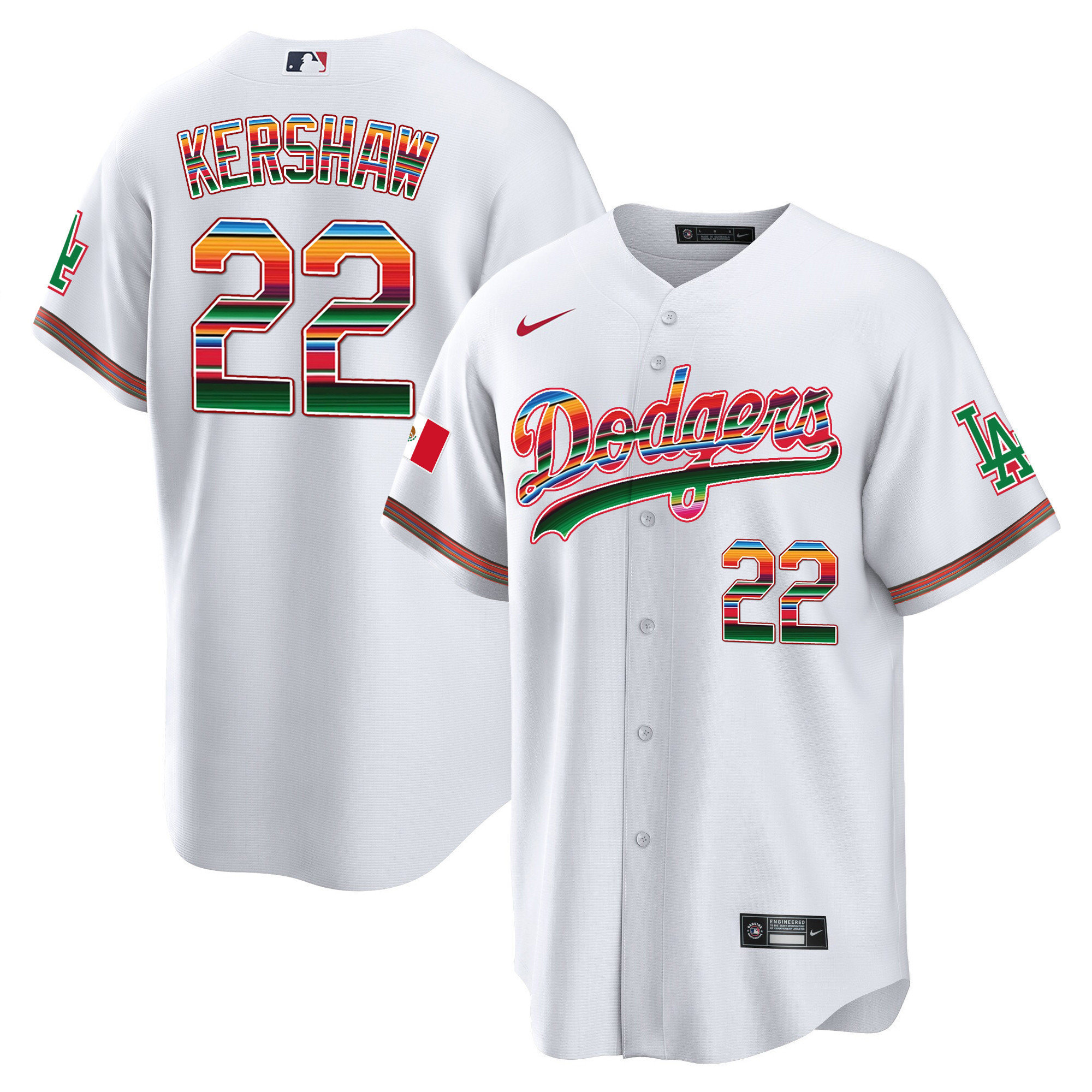 Clayton Kershaw Los Angeles Dodgers Mexico Cool Base Limited White Jersey - All Stitched