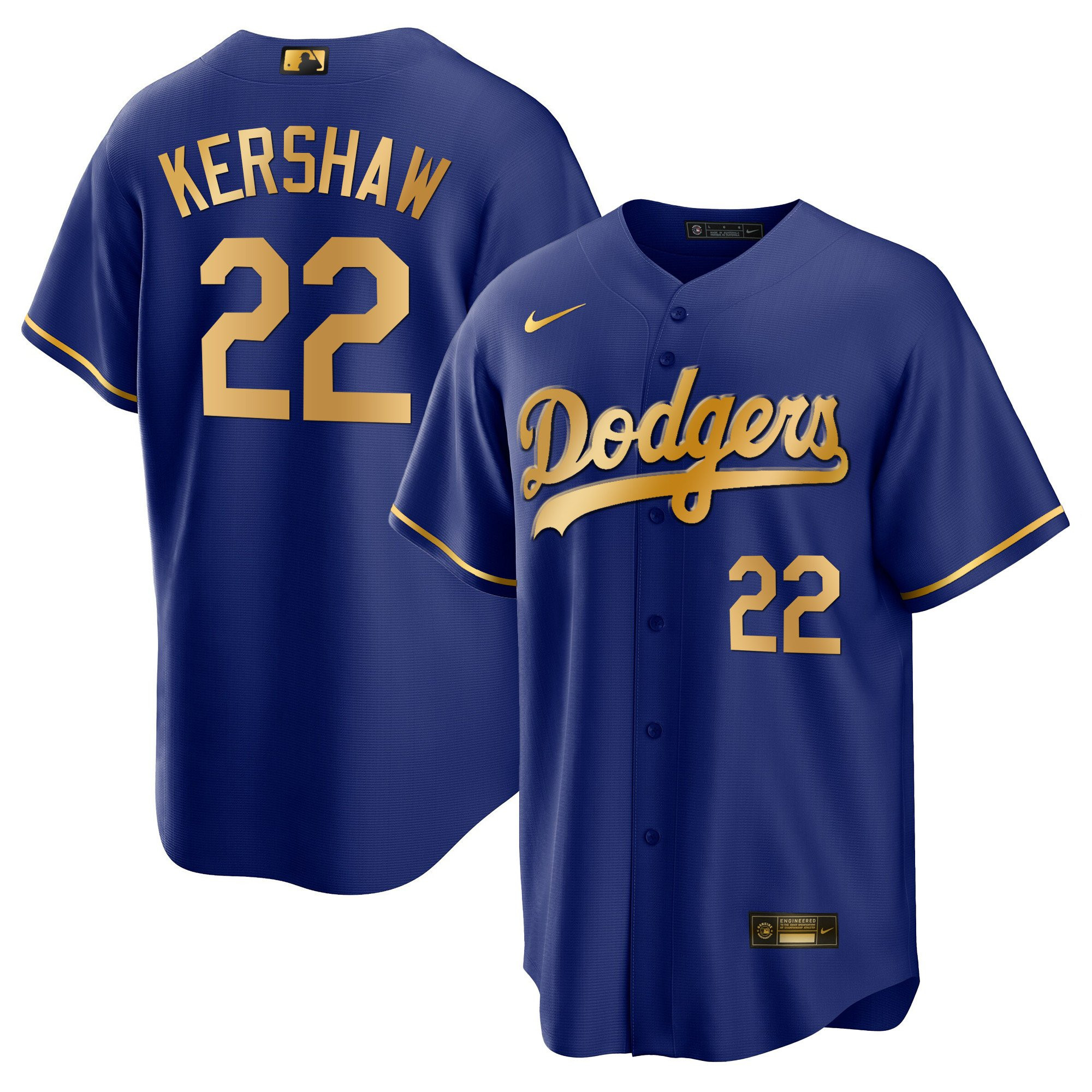 Clayton Kershaw Men's Los Angeles Dodgers Cool Base Gold Cool Royal Gold Jersey - All Stitched
