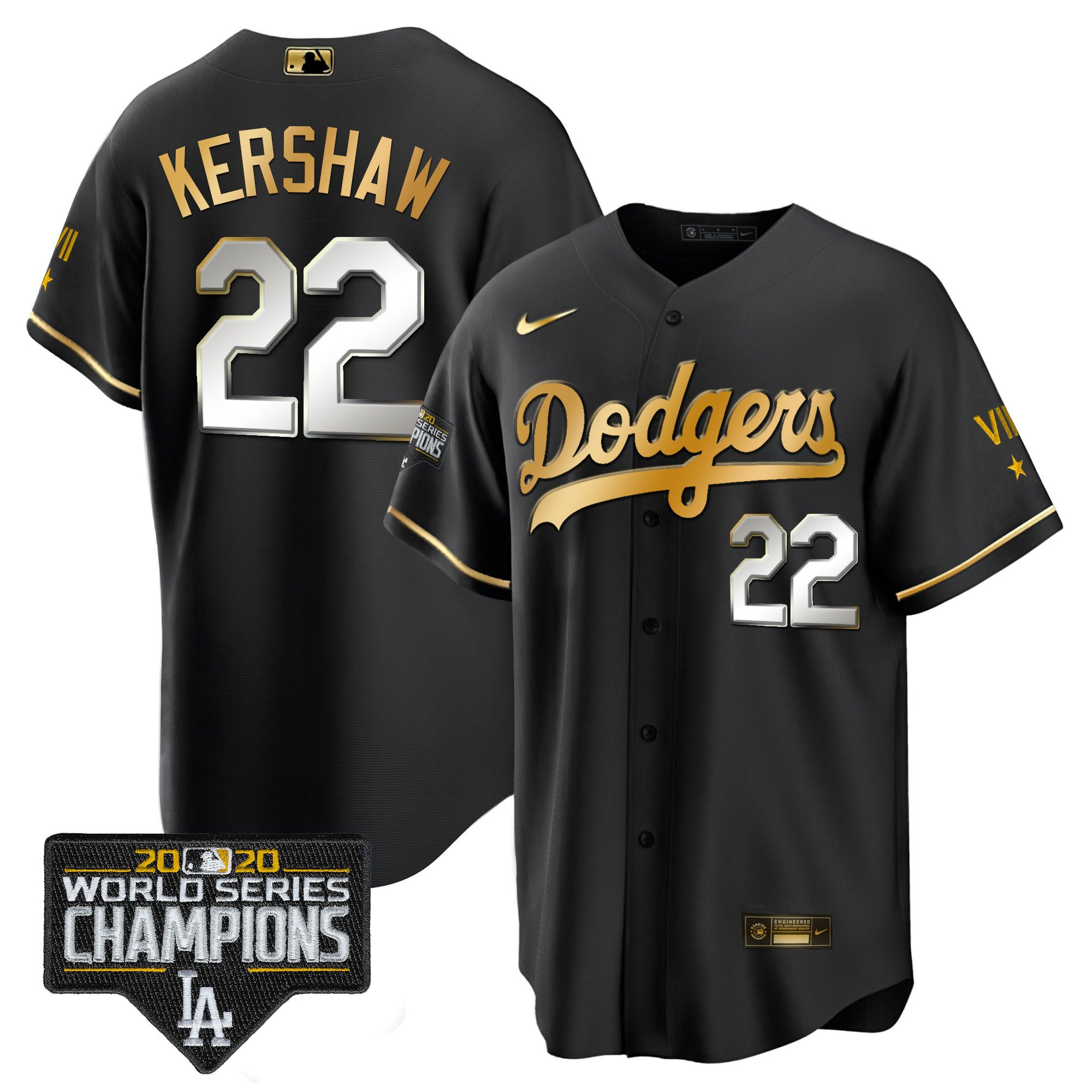 Clayton Kershaw Men's Los Angeles Dodgers World Series 2020 Gold Cool Black Jersey - All Stitched