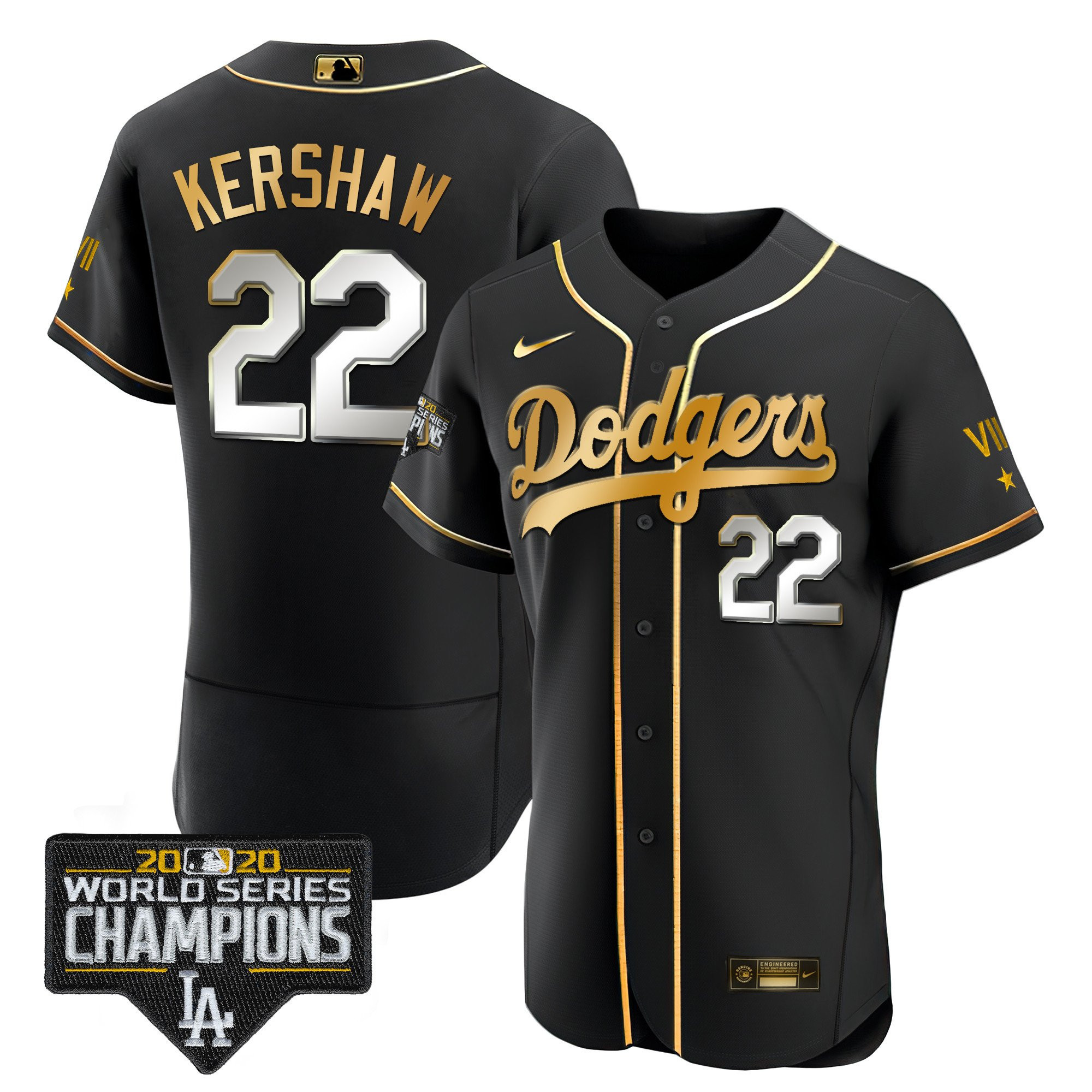 Clayton Kershaw Men's Los Angeles Dodgers World Series 2020 Gold Flex Black Jersey - All Stitched
