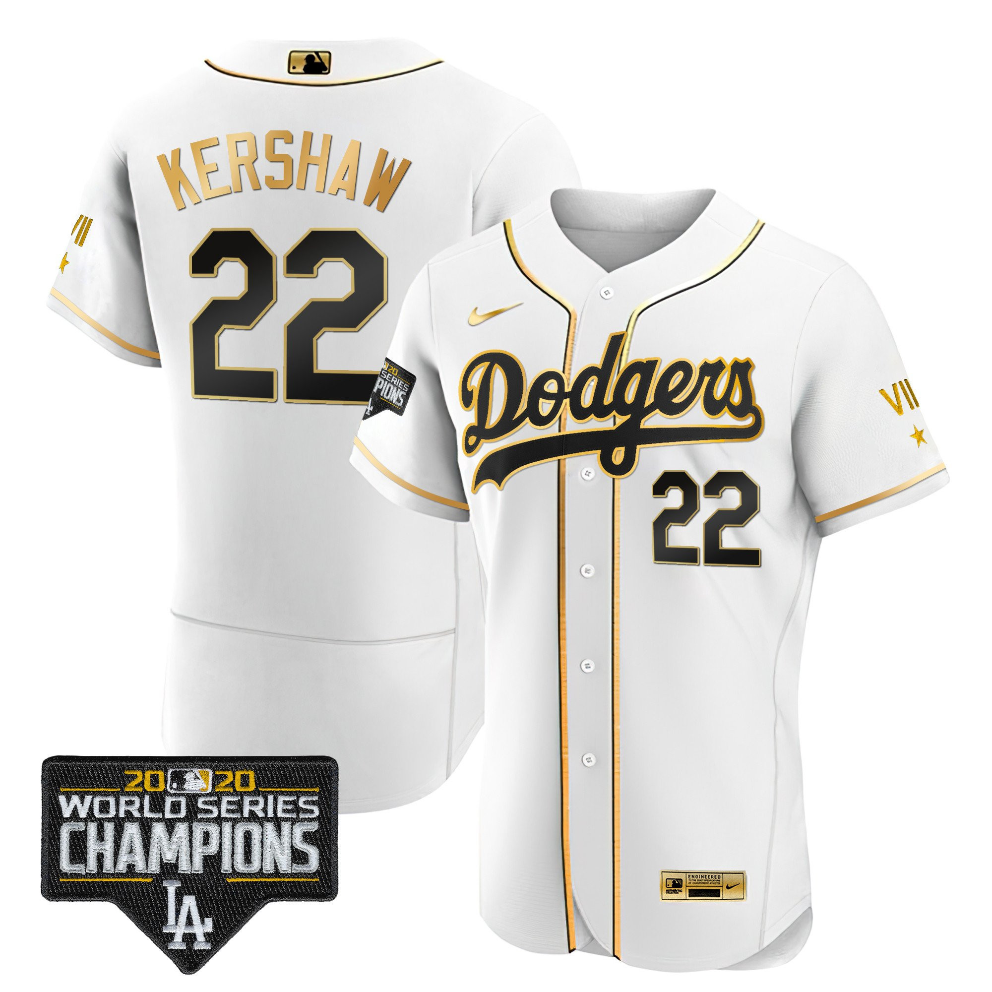 Clayton Kershaw Men's Los Angeles Dodgers World Series 2020 Gold Flex White Jersey - All Stitched