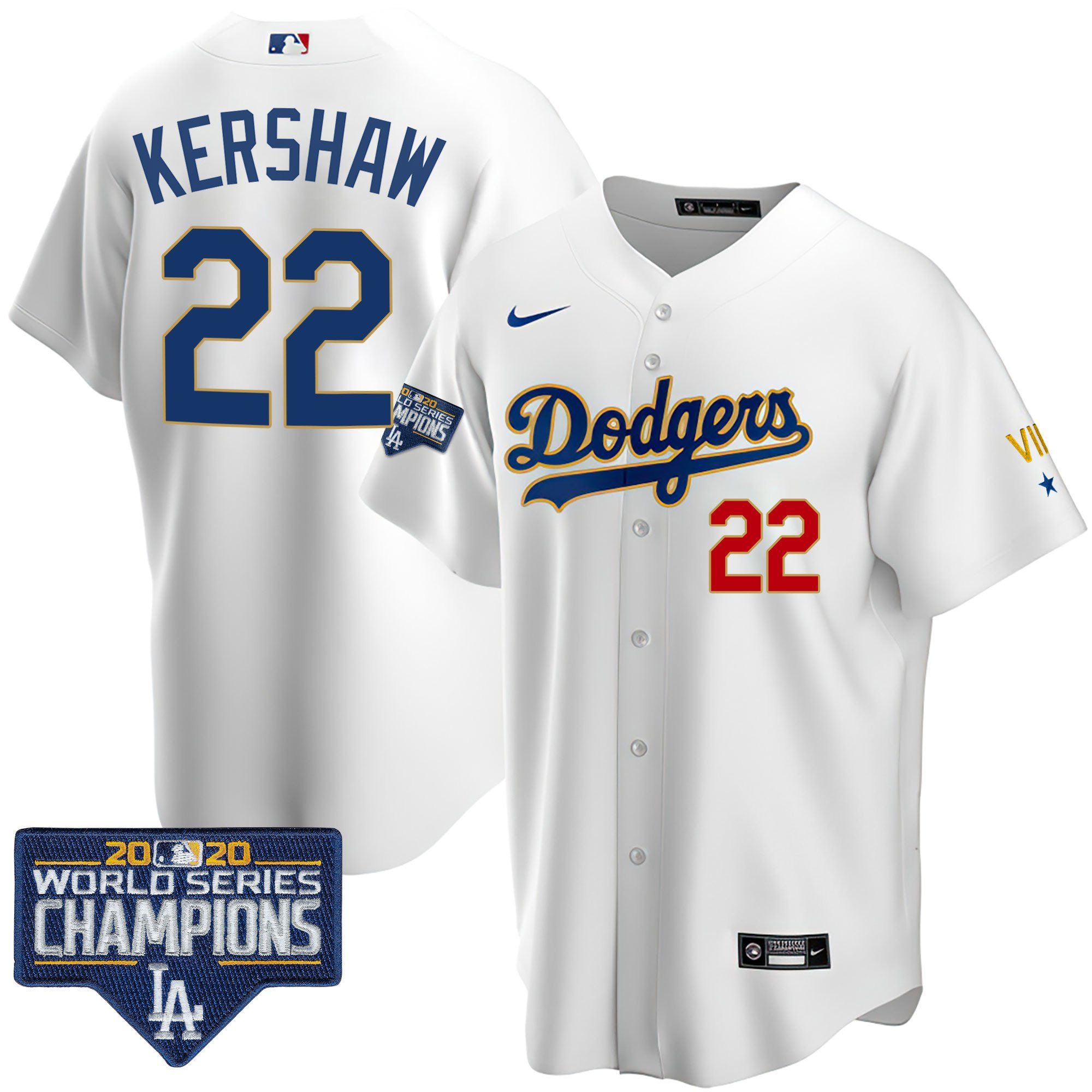 Clayton Kershaw Men's Los Angeles Dodgers World Series Patch Gold Limited Cool White Jersey - All Stitched