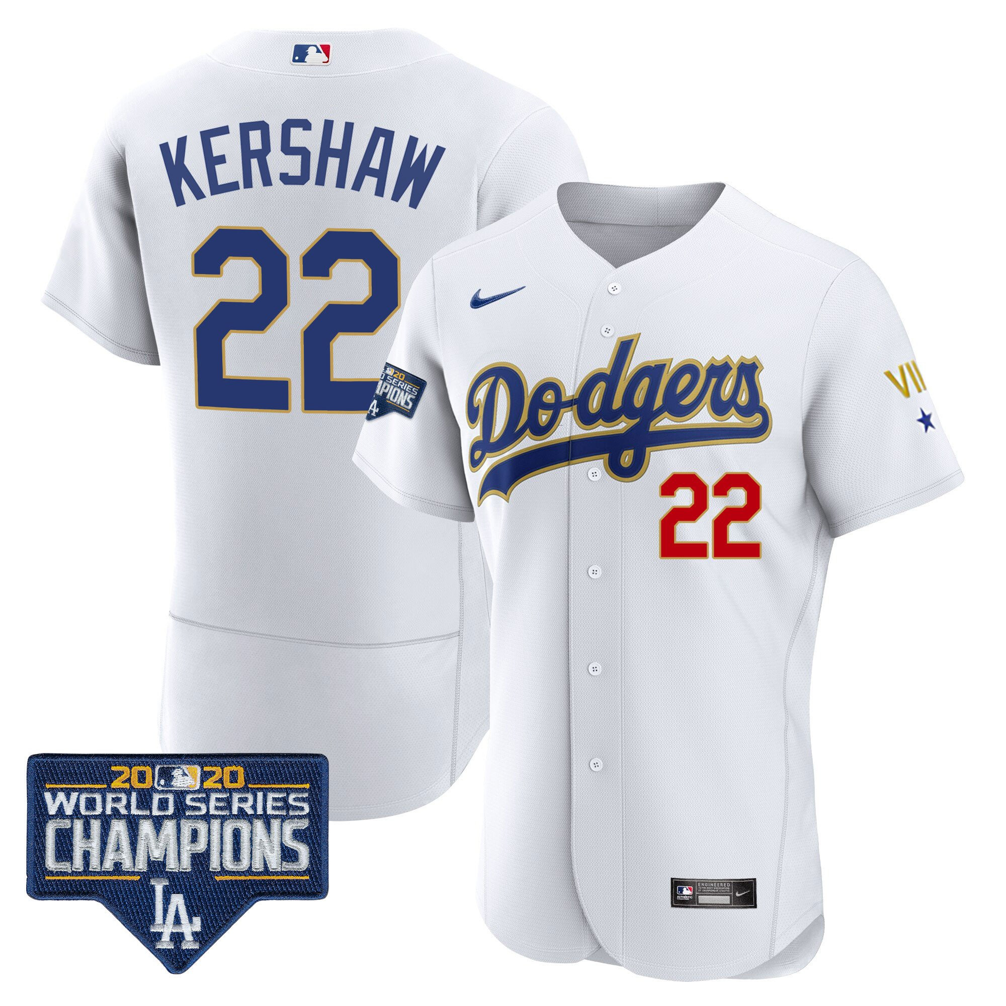Clayton Kershaw Men's Los Angeles Dodgers World Series Patch Gold Limited Flex White Jersey - All Stitched