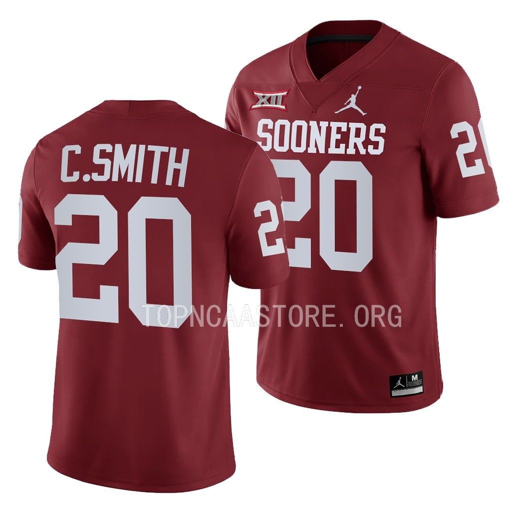 Clayton Smith Oklahoma Sooners College #20 Jersey Men's Crimson 2022 Game Uniform