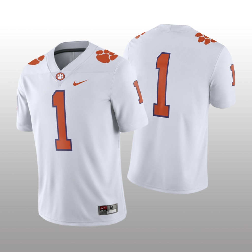 Clemson Tigers #1 Game White Jersey
