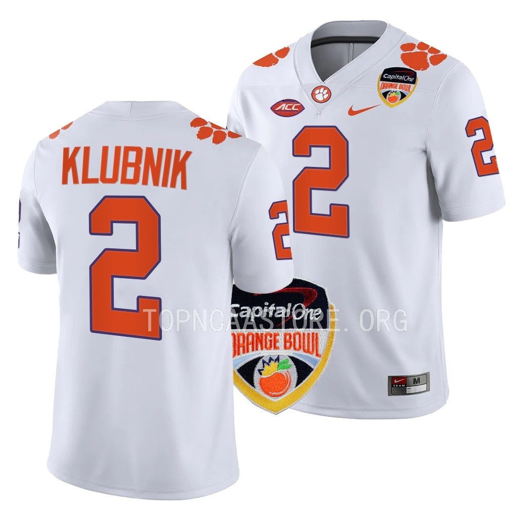 Clemson Tigers 2022 Orange Bowl Cade Klubnik #2 White Men's College Jersey