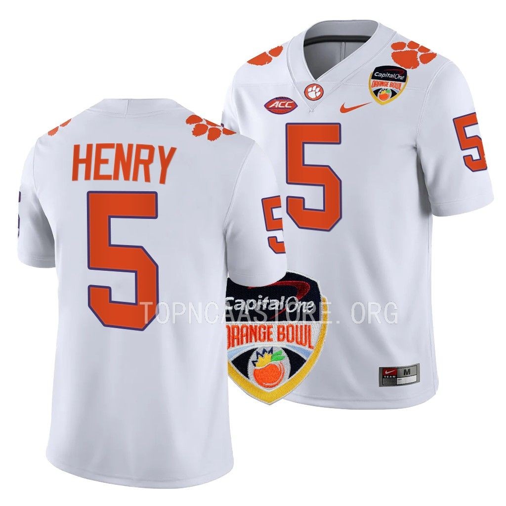 Clemson Tigers 2022 Orange Bowl K J. Henry #5 White Men's College Jersey