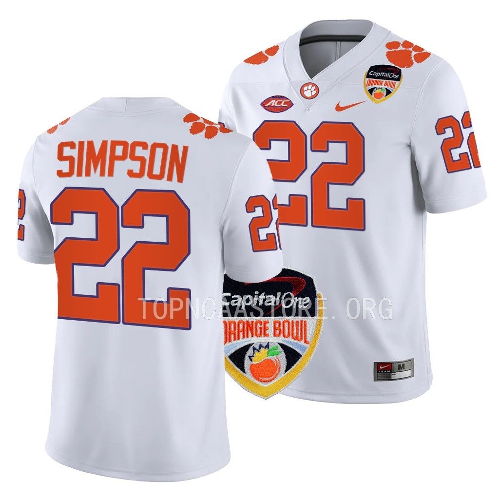 Clemson Tigers 2022 Orange Bowl Trenton Simpson #22 White Men's College Jersey