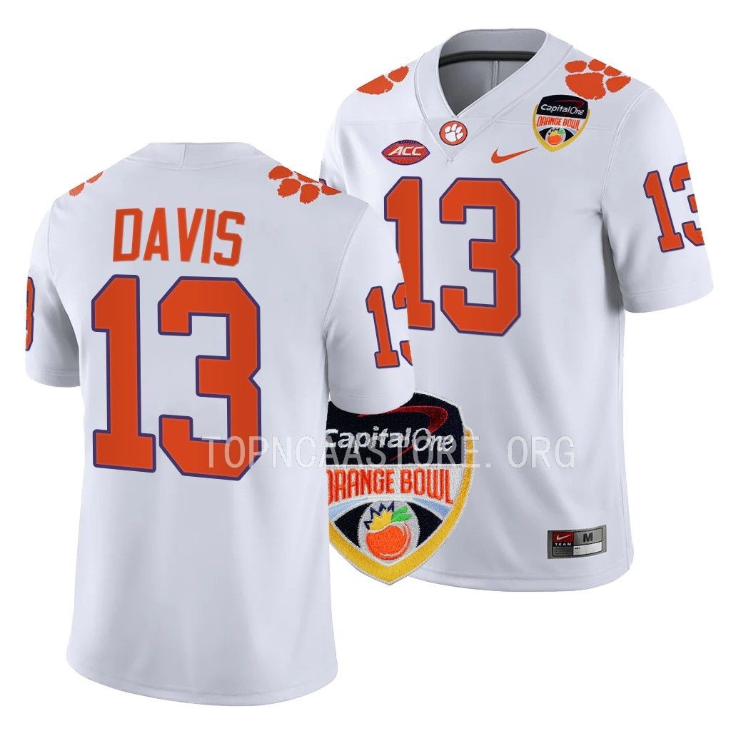Clemson Tigers 2022 Orange Bowl Tyler Davis #13 White Men's College Jersey