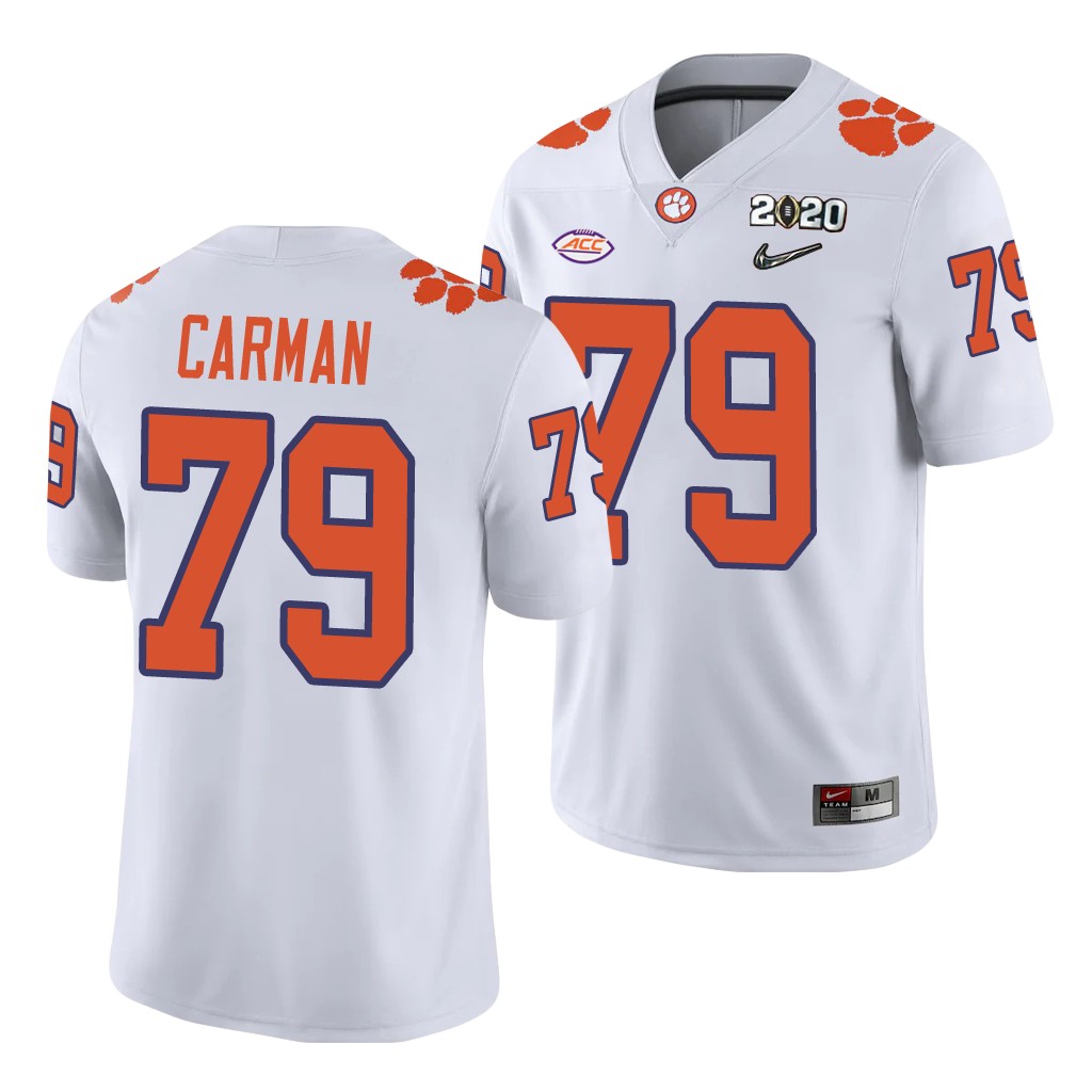 Clemson Tigers Jackson Carman White 2020 College Men's Playoff Game Jersey