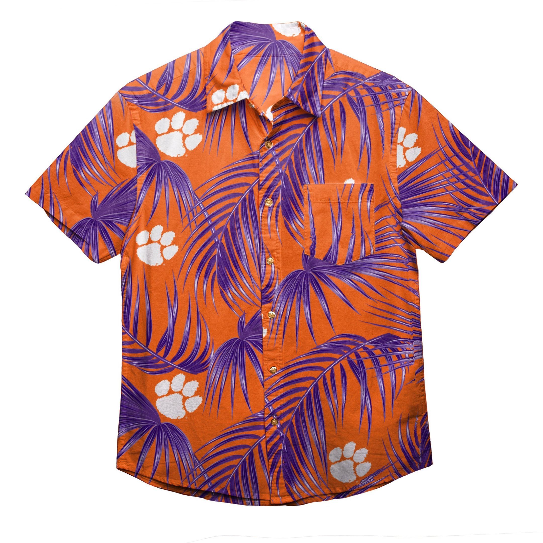 Clemson Tigers NCAA Mens Hawaiian Aloha Button Up Shirt Hawaiian Beach