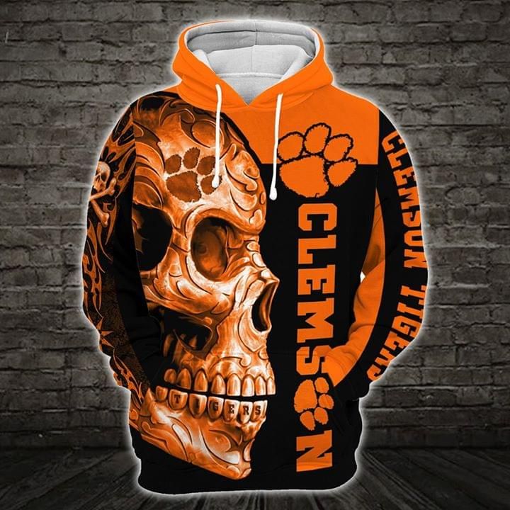 Clemson tigers ncaa skull printed 3D Hoodie