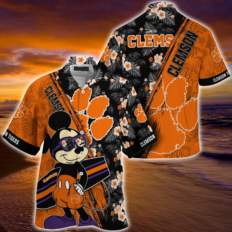 Clemson Tigers NCAA Summer Hawaiian Shirt Mickey And Floral Pattern
