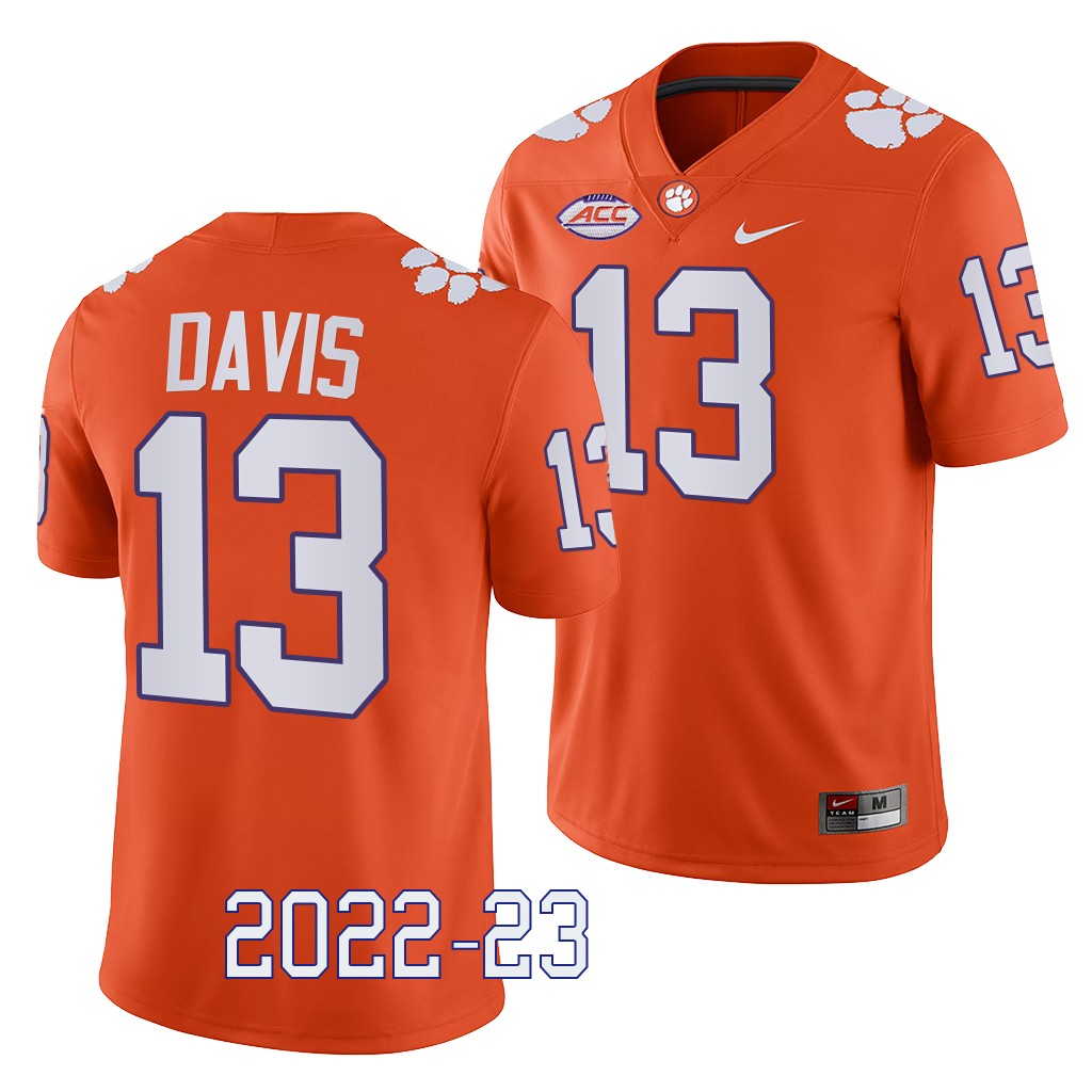 Clemson Tigers Tyler Davis Jersey 2022-23 Game Orange #13 College Men's Shirt