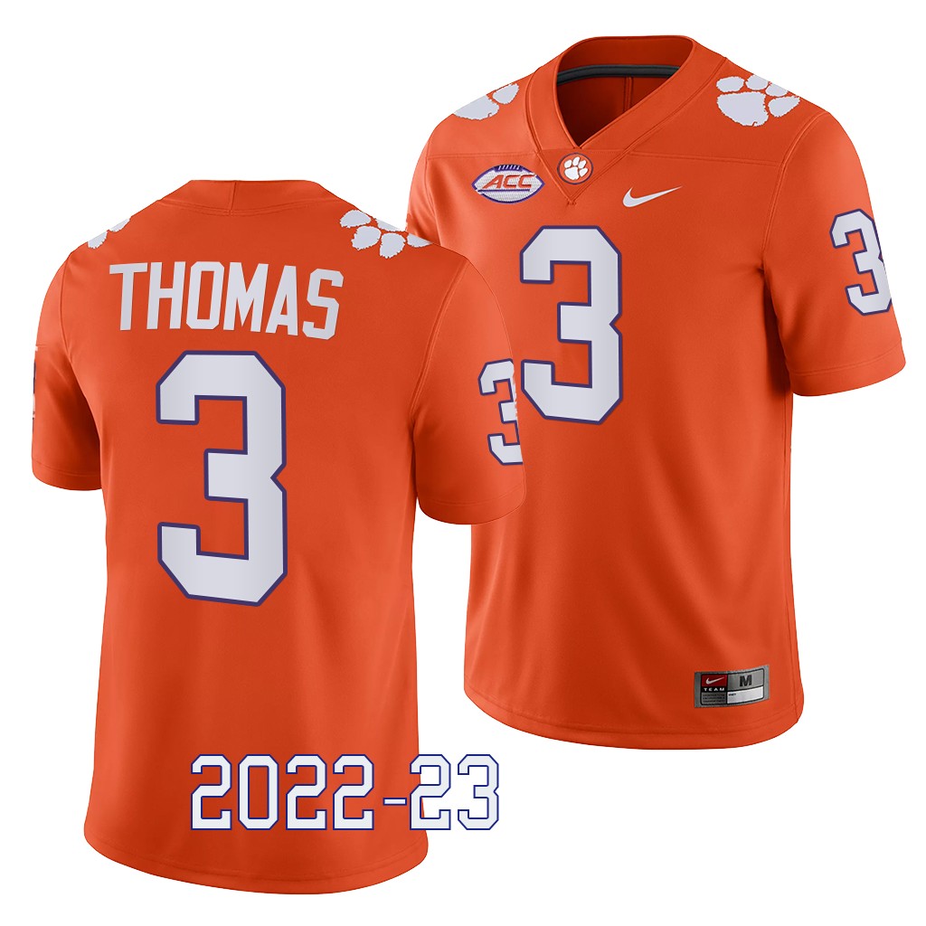 Clemson Tigers Xavier Thomas Jersey 2022-23 Game Orange #3 College Men's Shirt