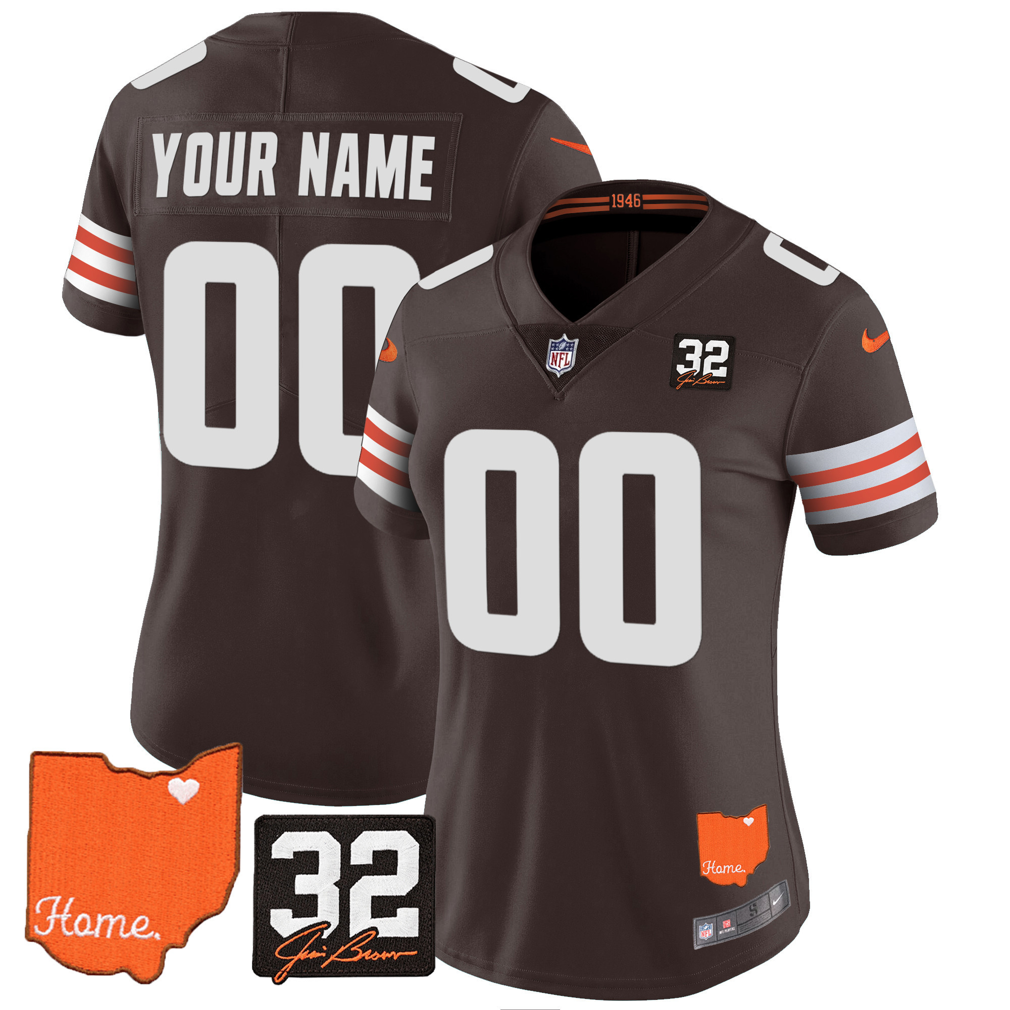 Cleveland Browns #32 Jim Brown Memorial & Home Patch Custom Jersey - All Stitched