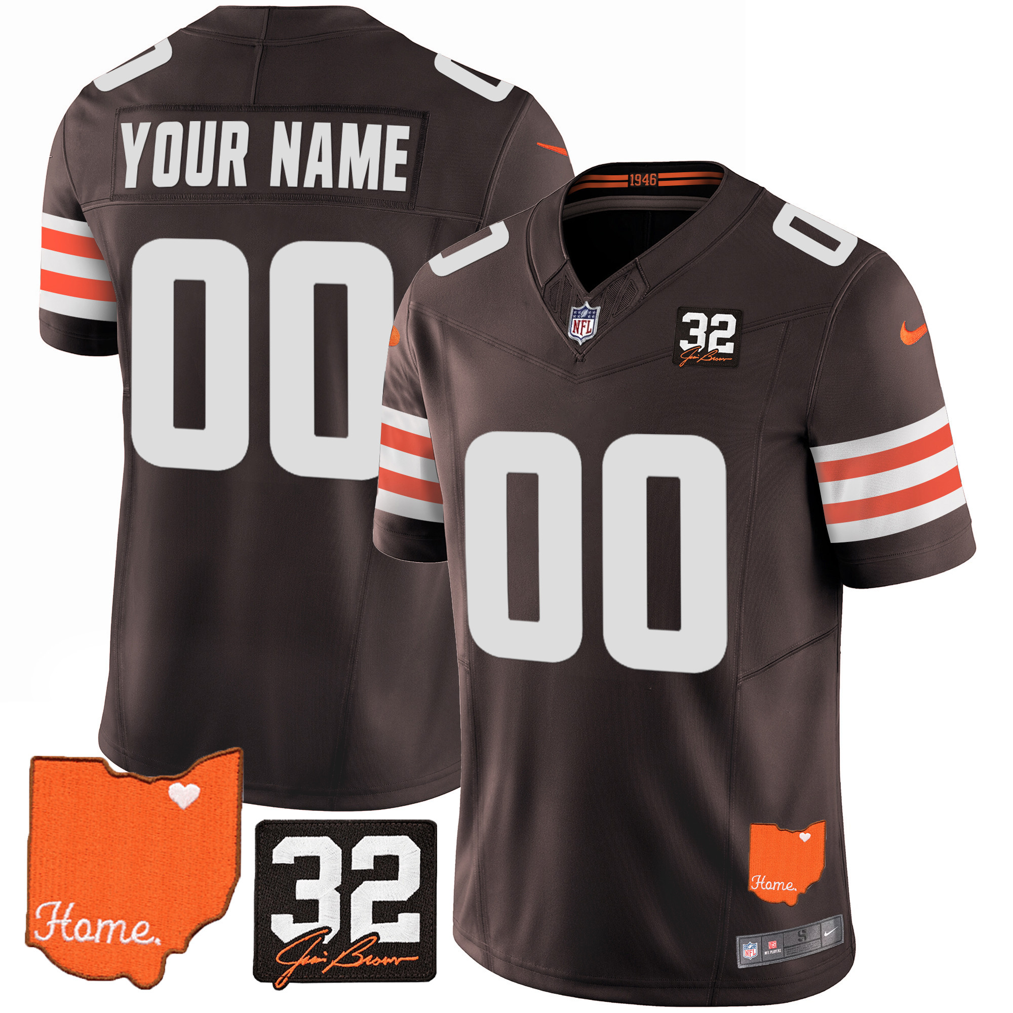 Cleveland Browns #32 Jim Brown Memorial & Home Patch Custom Jersey - All Stitched