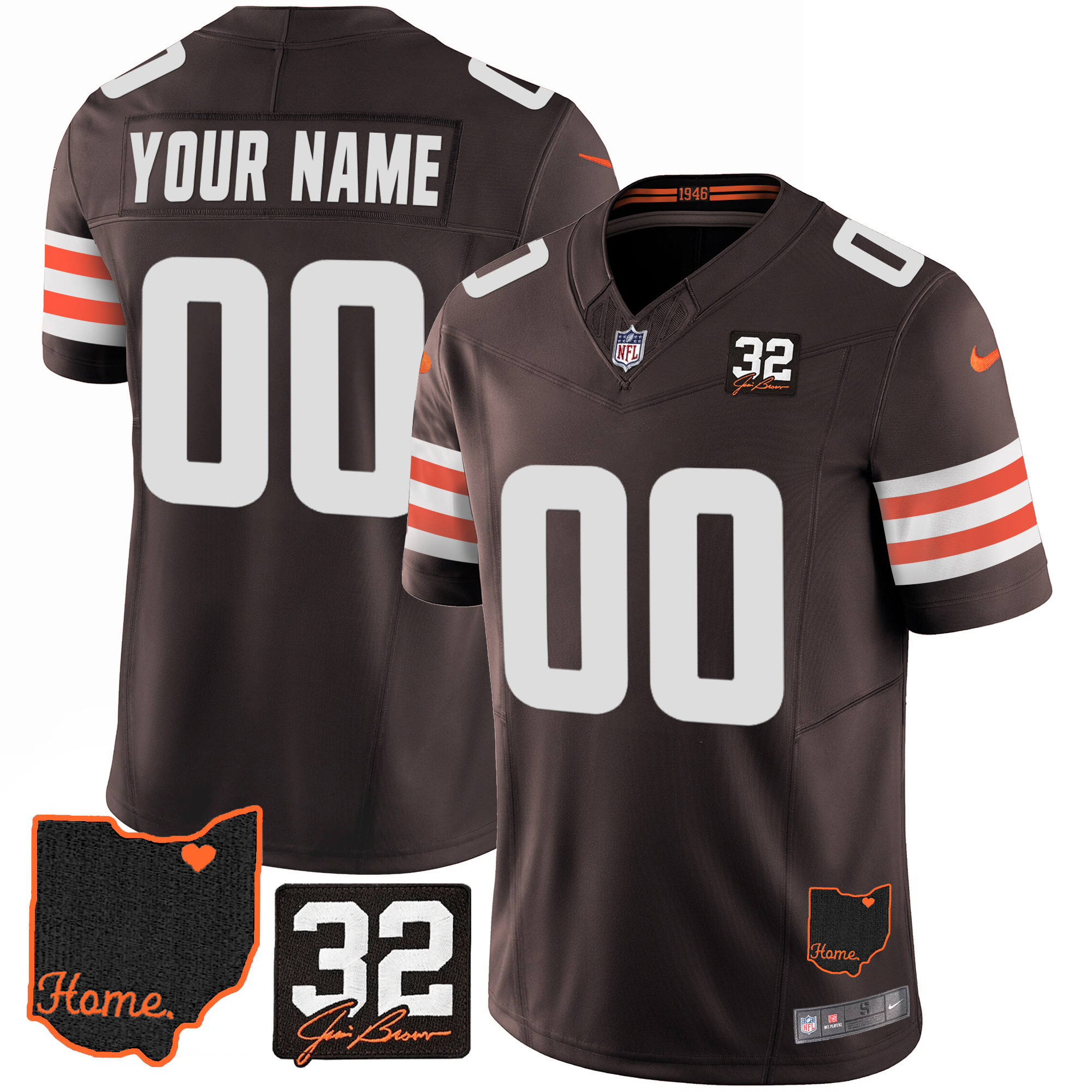 Cleveland Browns #32 Jim Brown Memorial & Home Patch Custom V3 Jersey - All Stitched