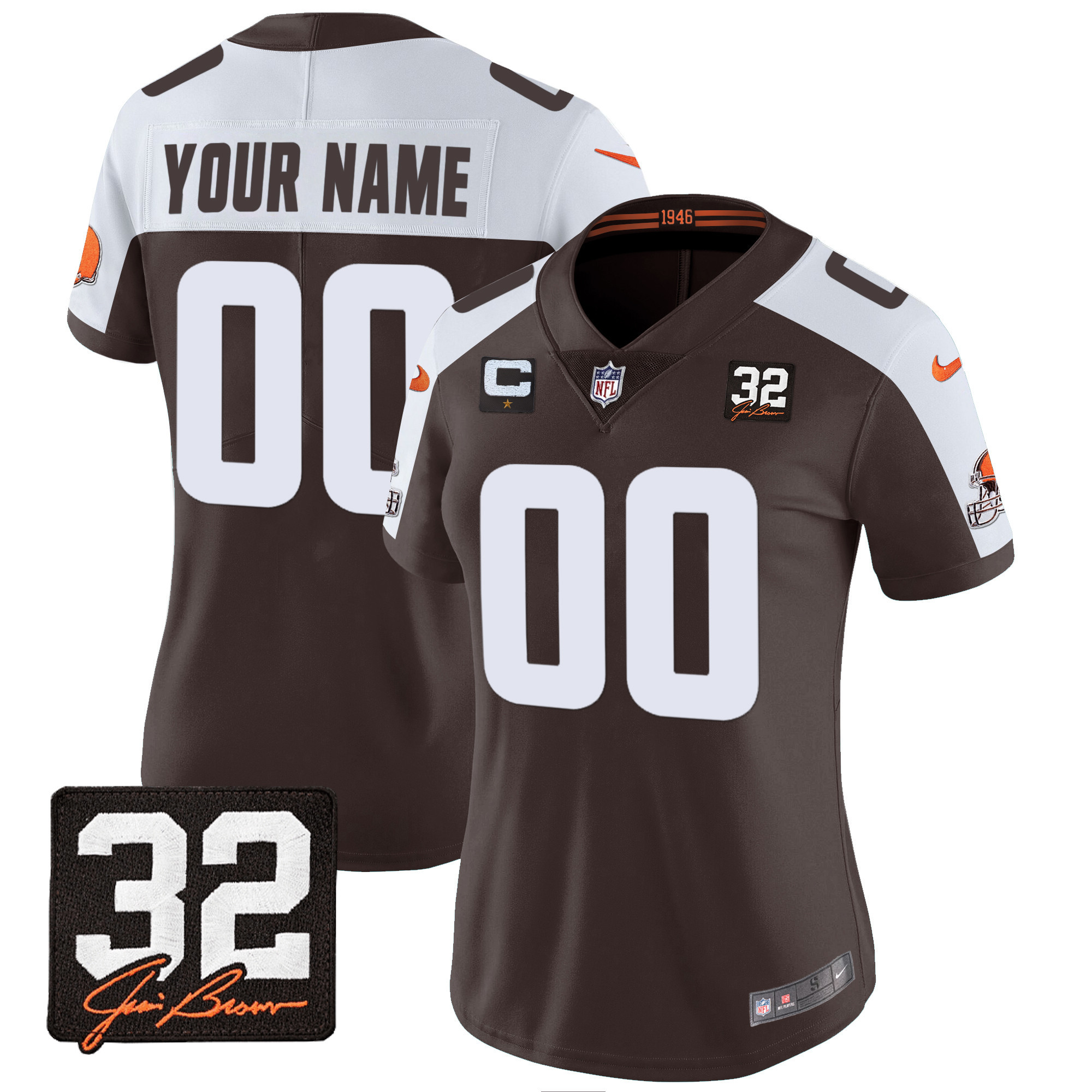 Cleveland Browns #32 Jim Brown Memorial Patch Custom Alternate Jersey - All Stitched