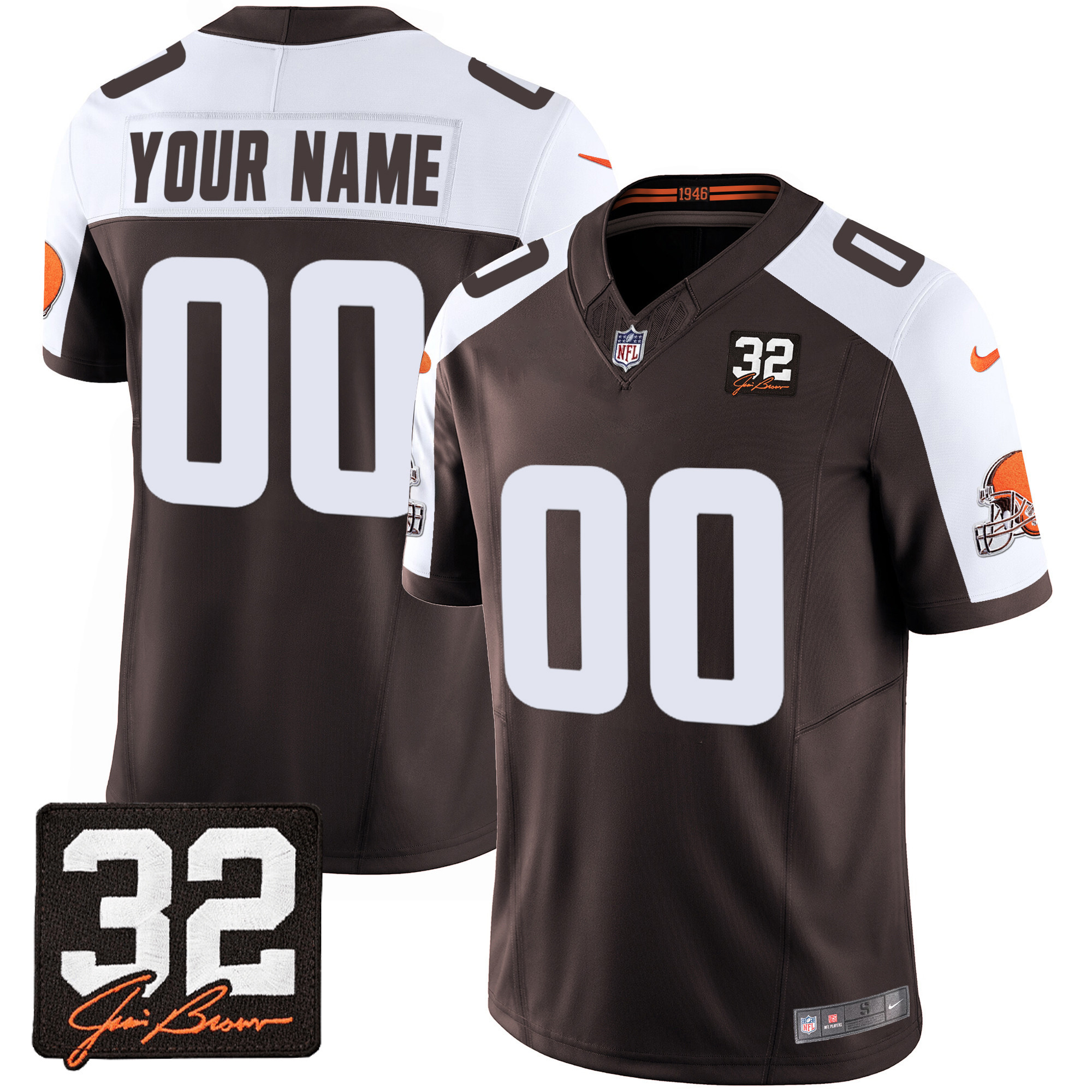 Cleveland Browns #32 Jim Brown Memorial Patch Custom Alternate Jersey - All Stitched