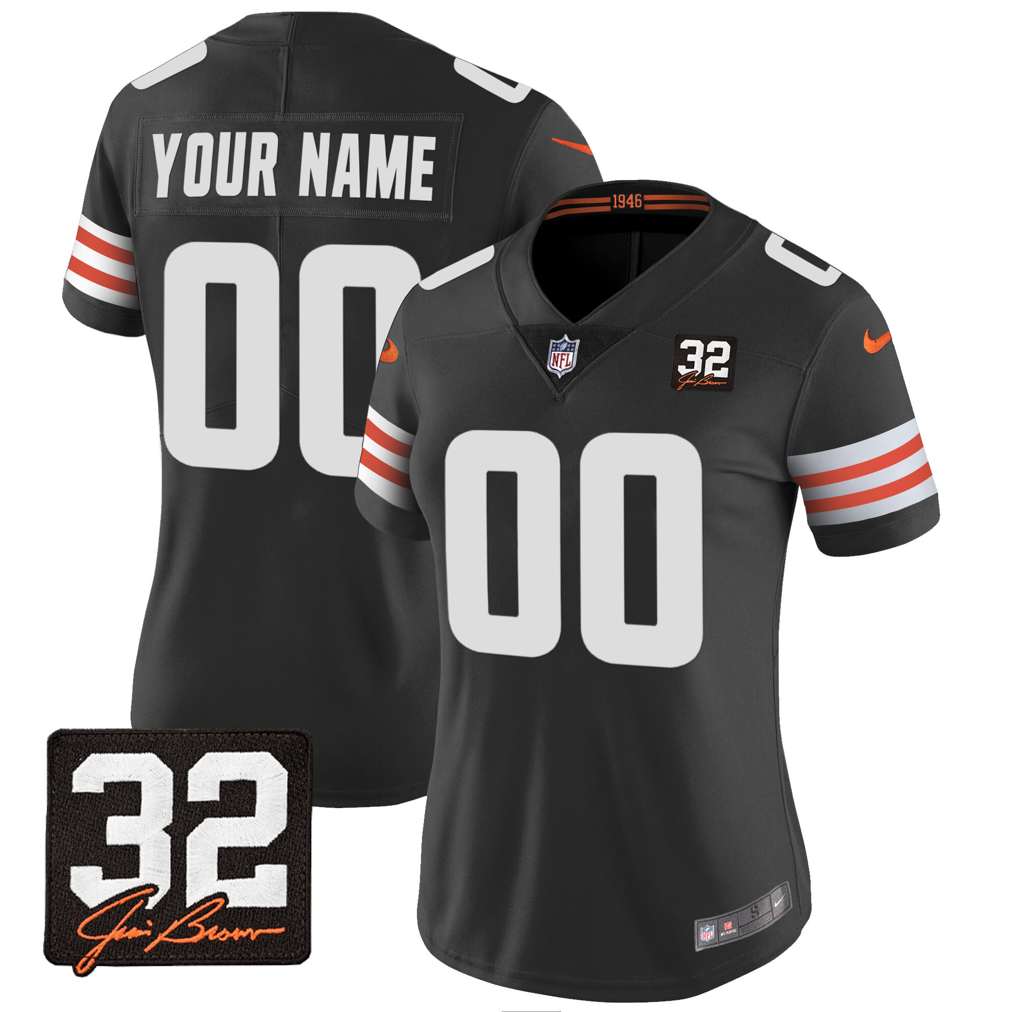 Cleveland Browns #32 Jim Brown Memorial Patch Custom Inverted Jersey - All Stitched