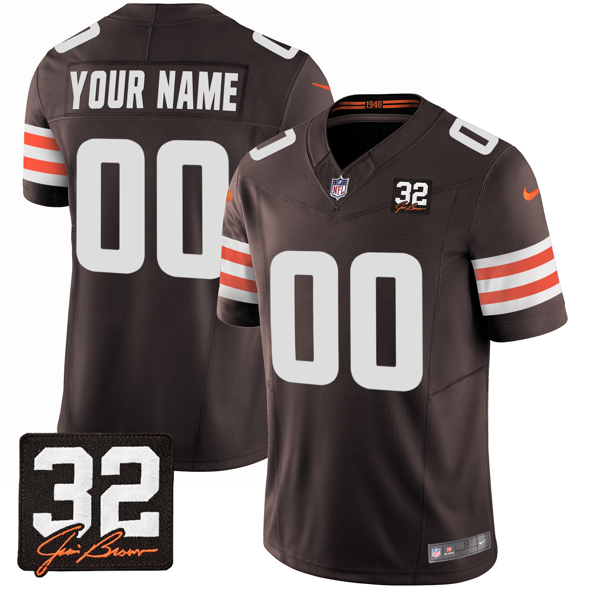 Cleveland Browns #32 Jim Brown Memorial Patch Custom Jersey - All Stitched