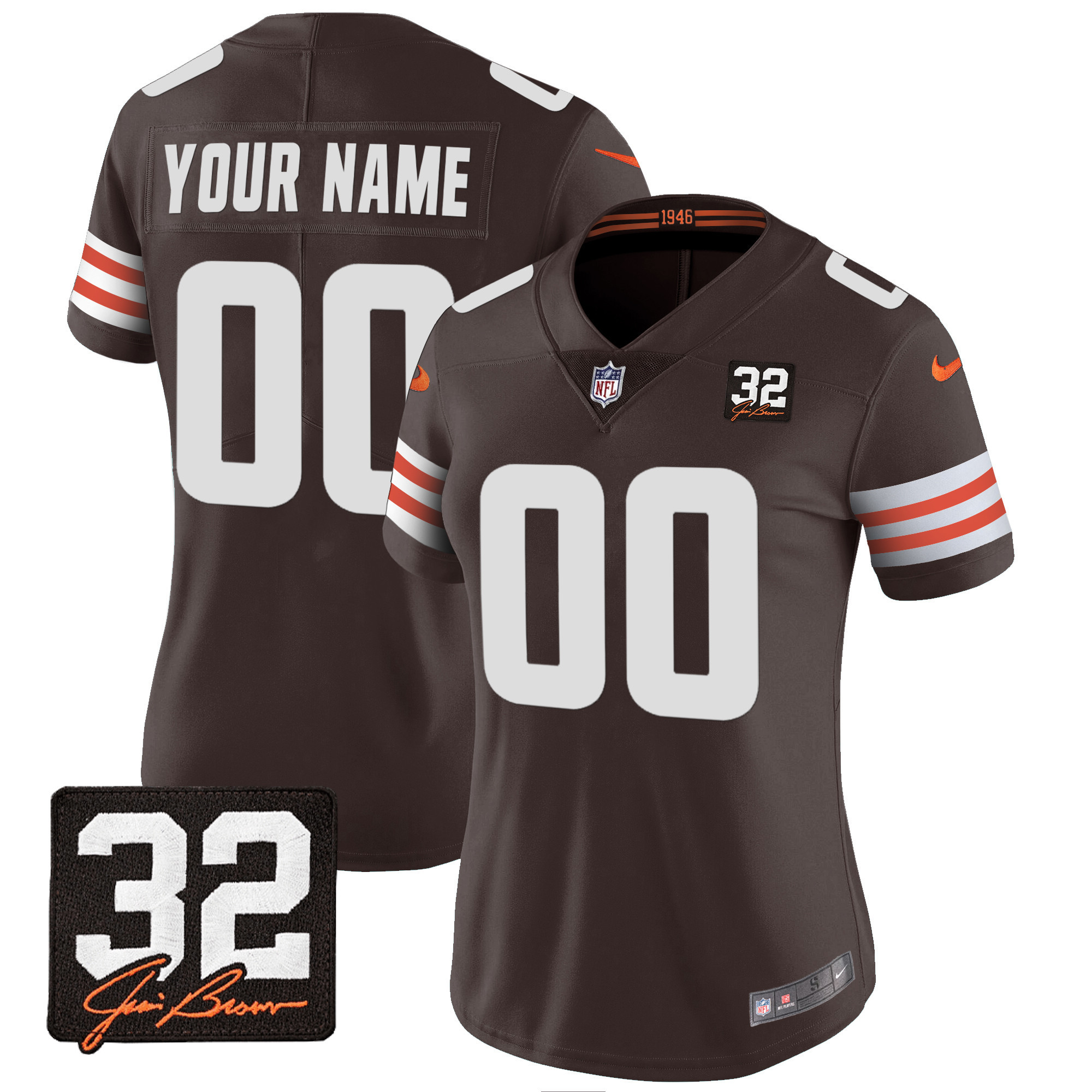Cleveland Browns #32 Jim Brown Memorial Patch Custom Jersey - All Stitched