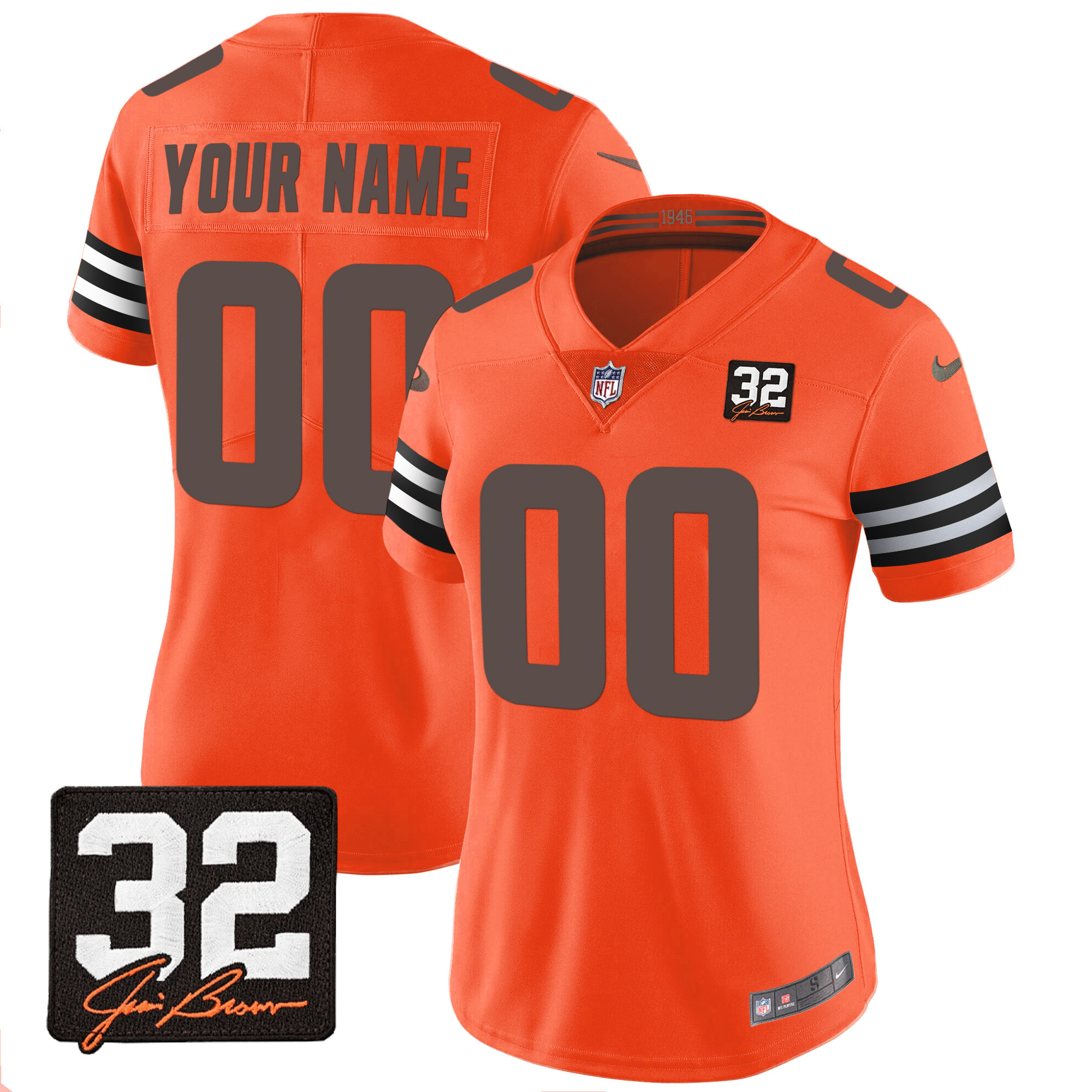 Cleveland Browns #32 Jim Brown Memorial Patch Custom Orange Jersey - All Stitched
