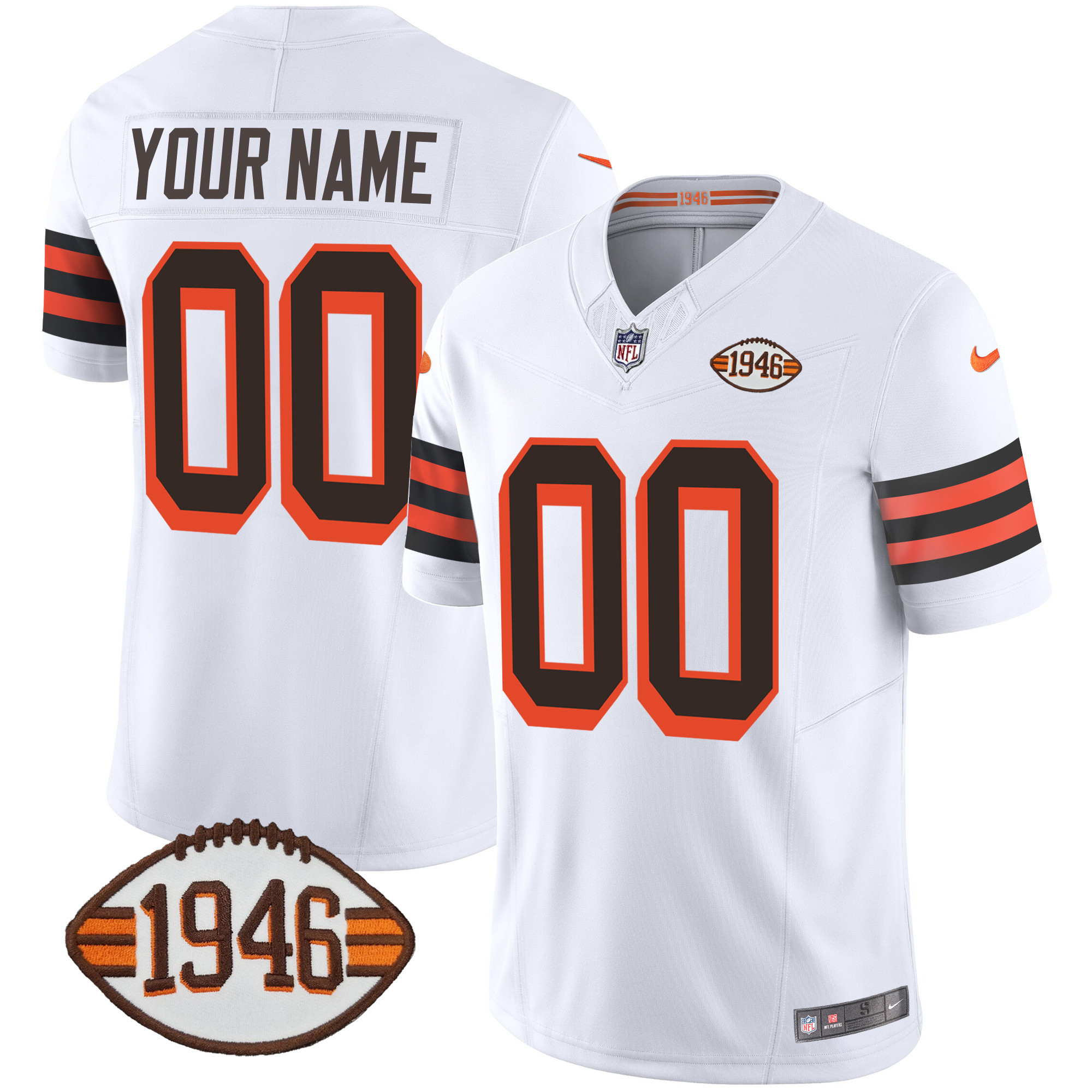 Cleveland Browns 1946 75th Anniversary Patch Custom 1946 White Jersey - All Stitched