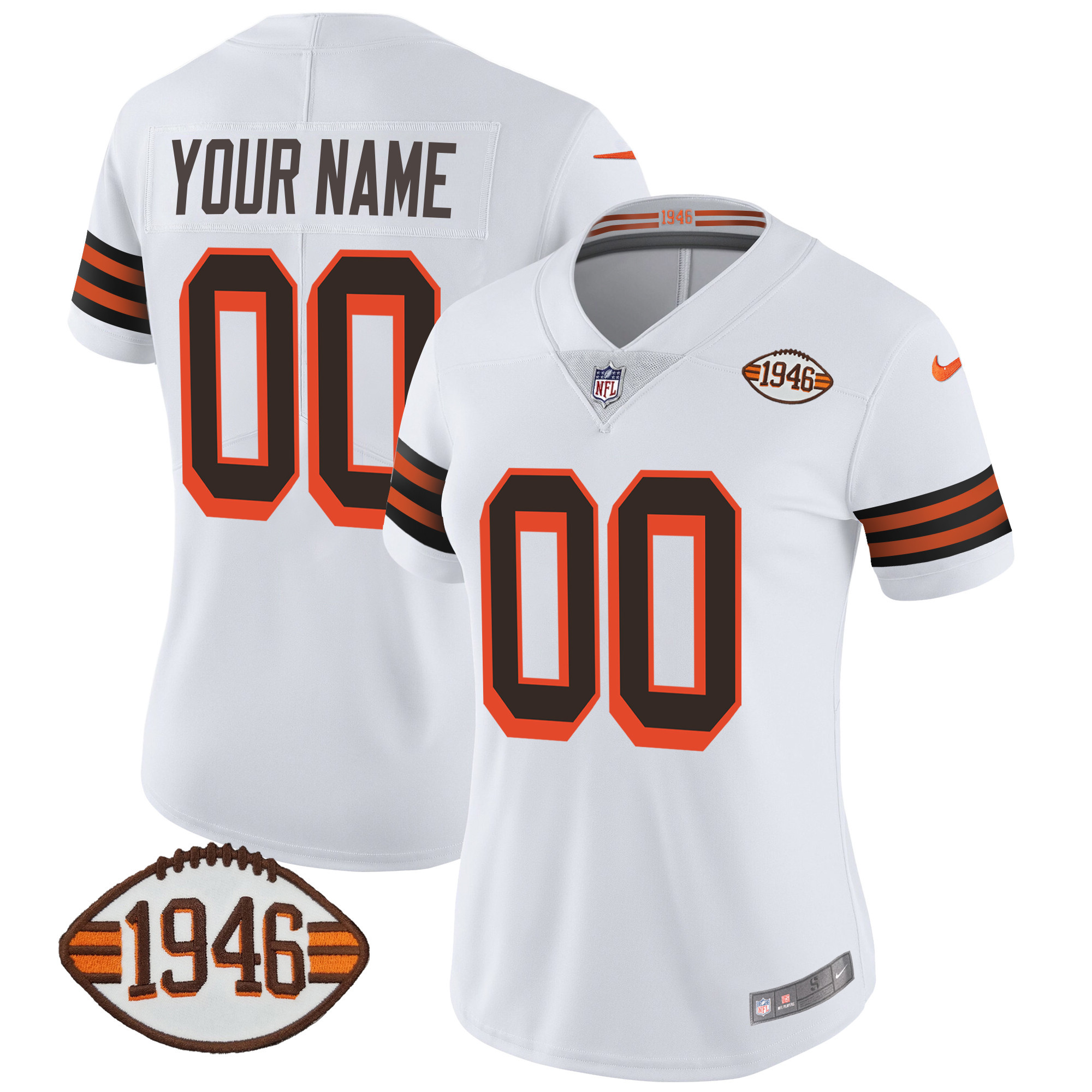 Cleveland Browns 1946 75th Anniversary Patch Custom 1946 White Jersey - All Stitched
