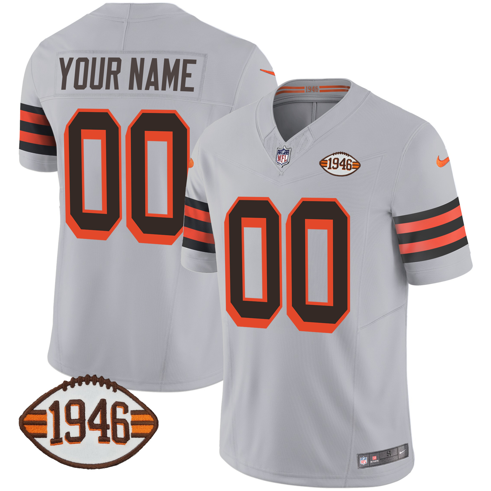 Cleveland Browns 1946 75th Anniversary Patch Custom Gray Jersey - All Stitched