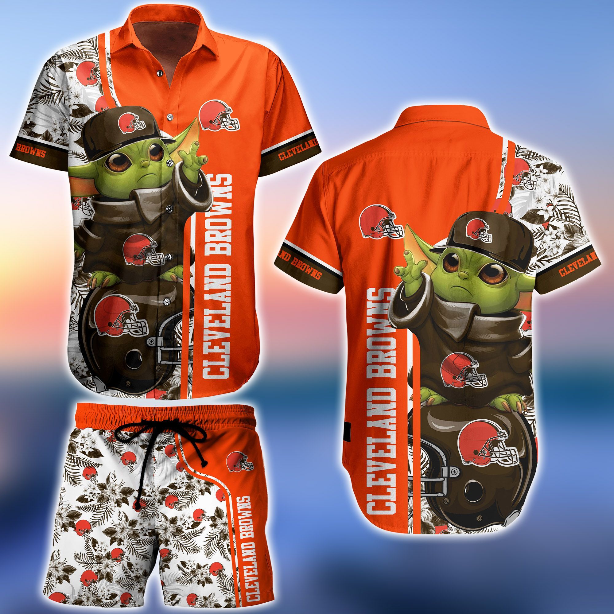 Cleveland Browns Baby Yoda Floral and Hawaiian Shirt