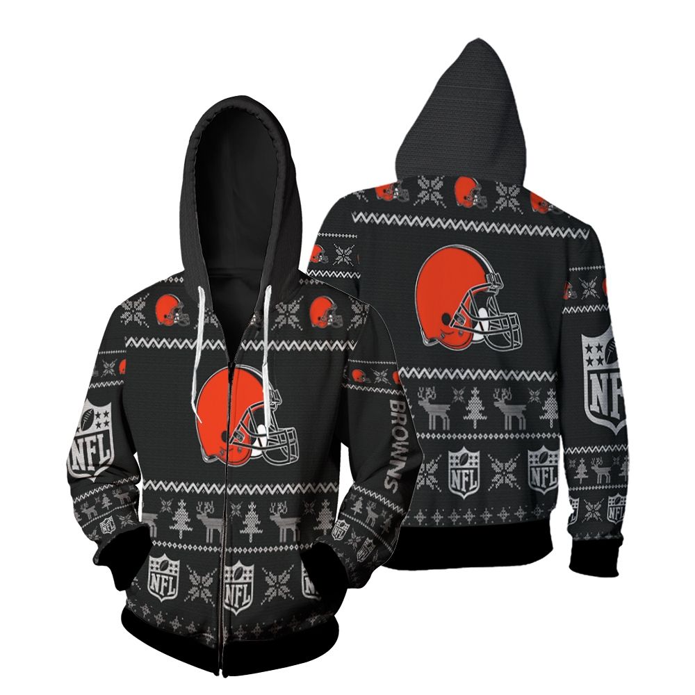 Cleveland Browns Christmas 3D Zip Hoodie