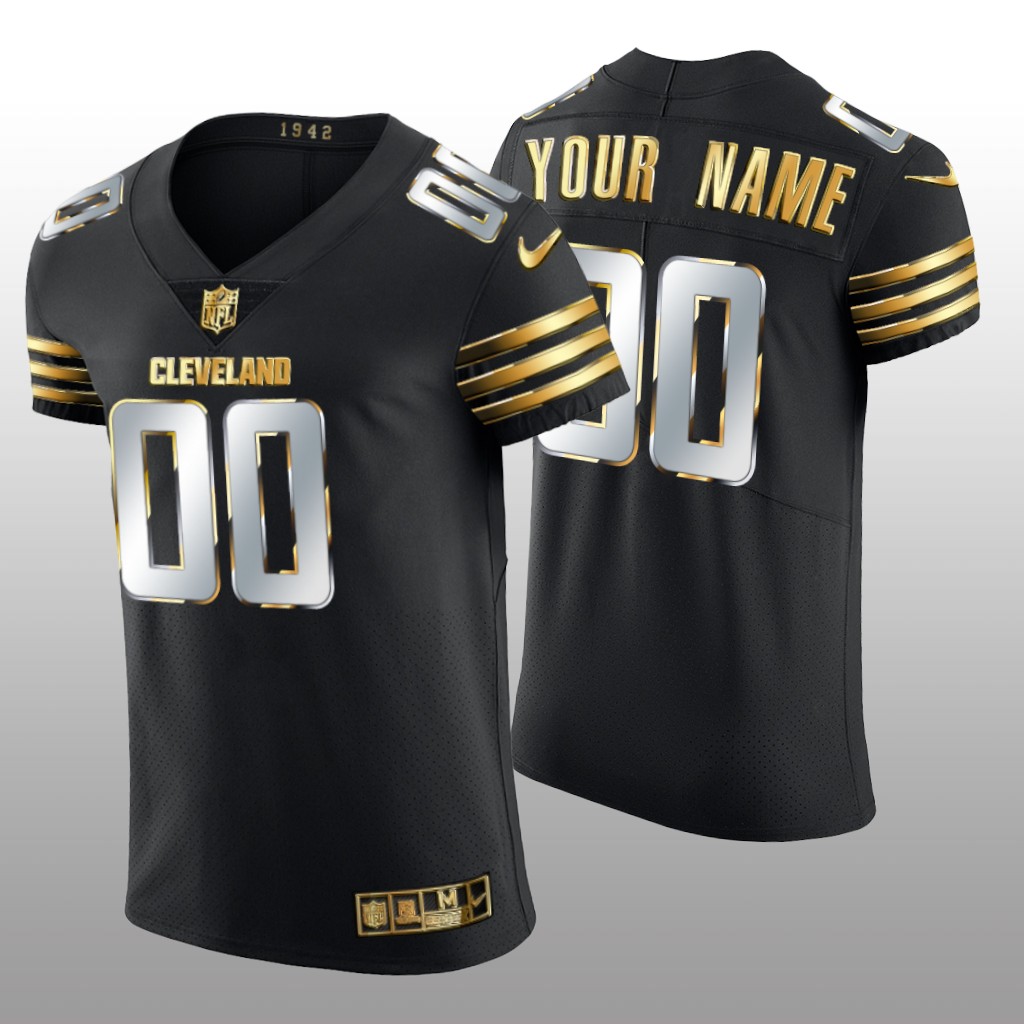 Cleveland Browns Custom Black Vapor Elite Jersey Golden Edition Men's