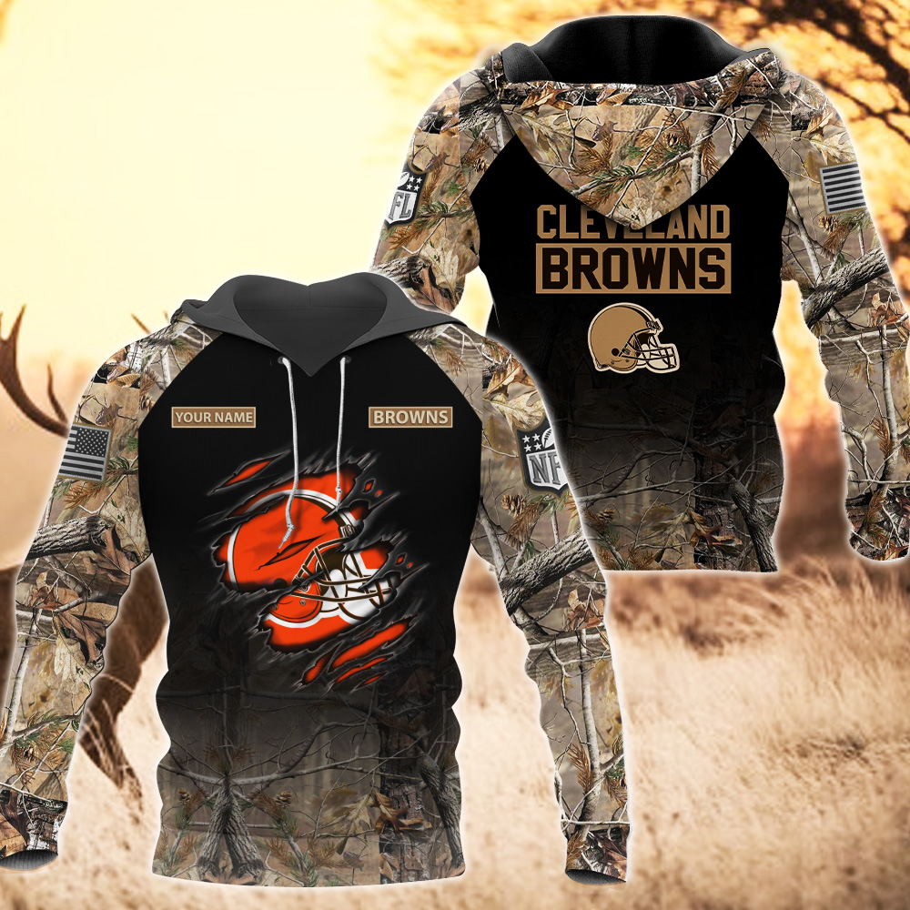 Cleveland Browns Custom Name Hunting Camo Hoodie