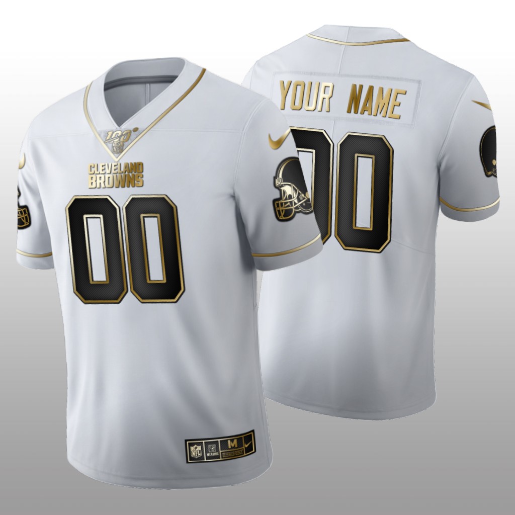 Cleveland Browns Custom White Golden Edition Jersey 100th Season Men's
