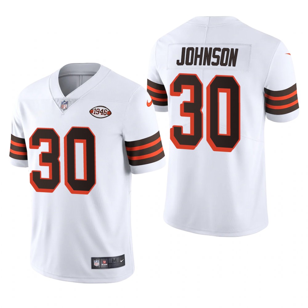 Cleveland Browns D'Ernest Johnson White Jersey Vapor Limited - Men's