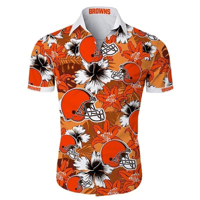 Cleveland Browns Hawaiian Shirt Tropical Flower Slim Fit Body