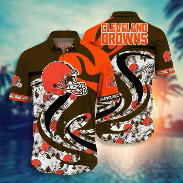 Cleveland Browns Helmet and Floral Hawaiian Shirt