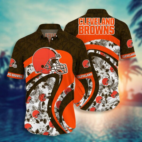 Cleveland Browns Helmet and Floral Summer Hawaiian Shirt