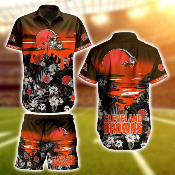 Cleveland Browns Helmet and Flower Hawaiian Shirt
