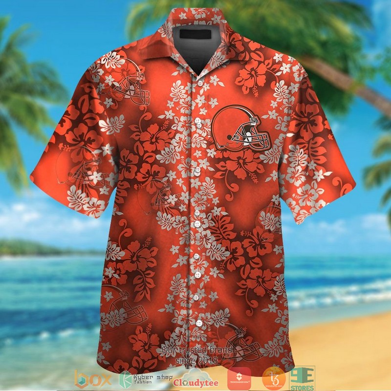 Cleveland Browns Hibiscus Flower pattern Orange Hawaiian Shirt