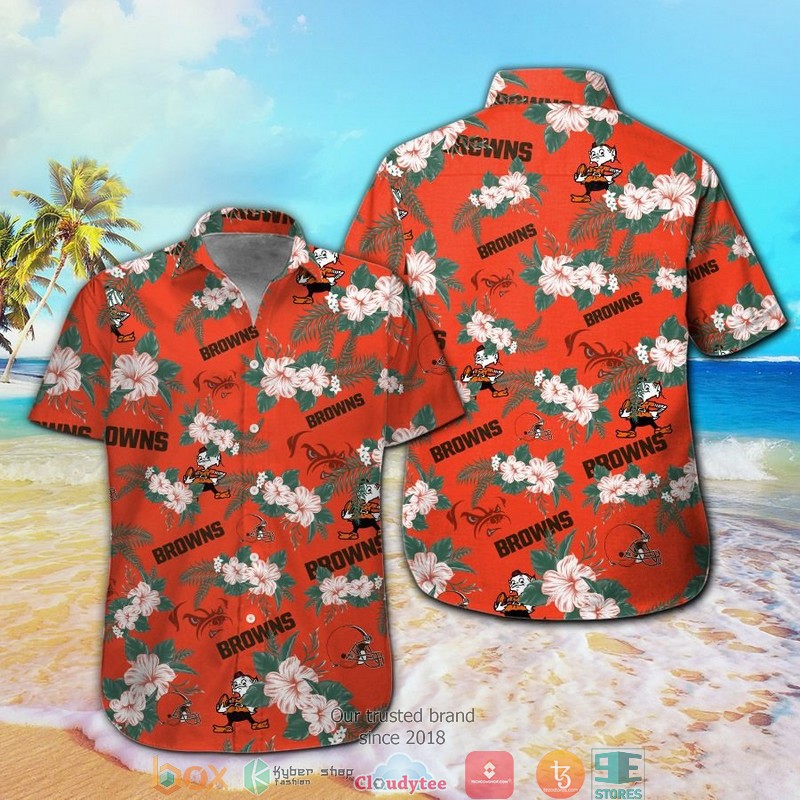 Cleveland Browns Hibiscus Orange Hawaiian Shirt