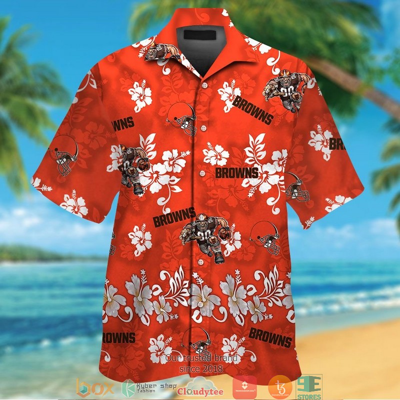 Cleveland Browns Hibiscus Pattern Orange Hawaiian Shirt