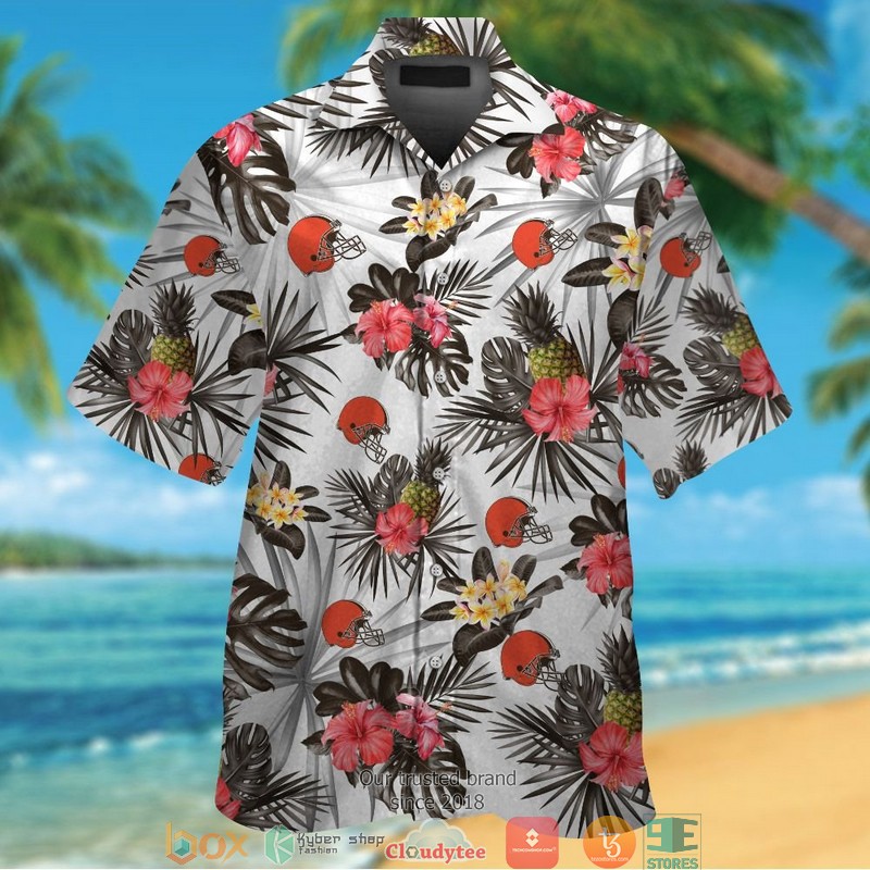 Cleveland Browns Hibiscus pineapple pattern white Hawaiian Shirt