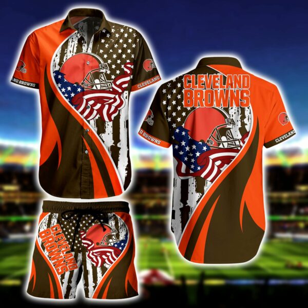 Cleveland Browns Logo and Flag American Hawaiian Shirt
