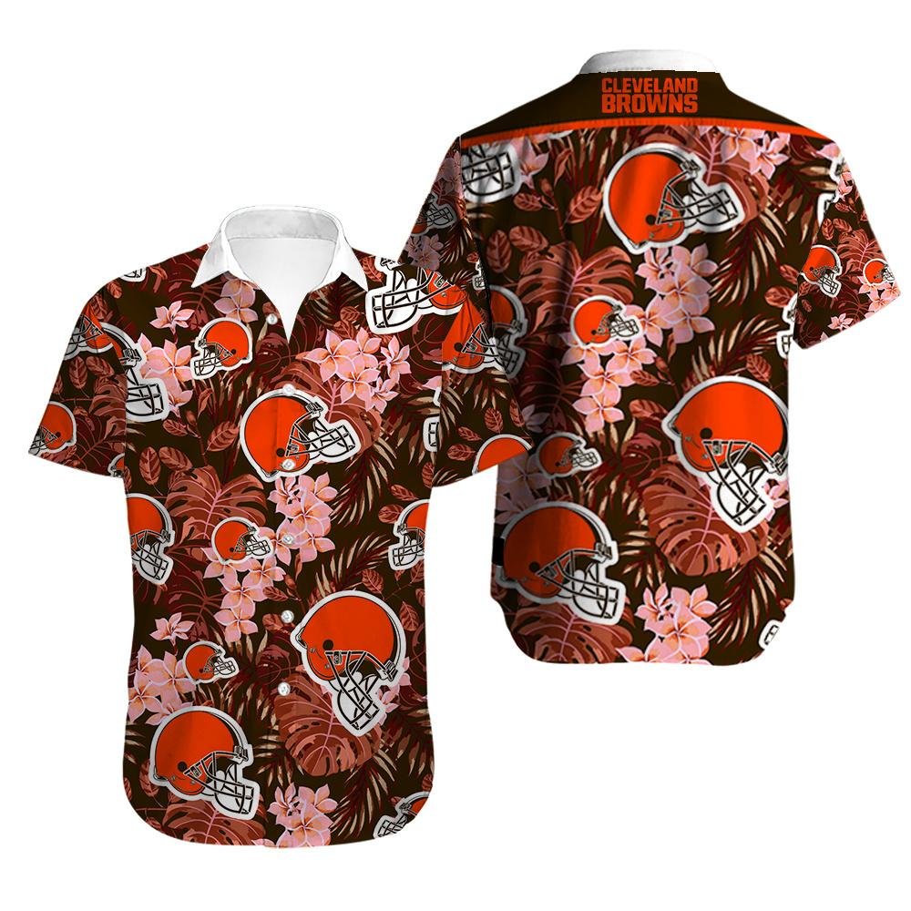 Cleveland Browns Logo and Floral Hawaiian Shirt